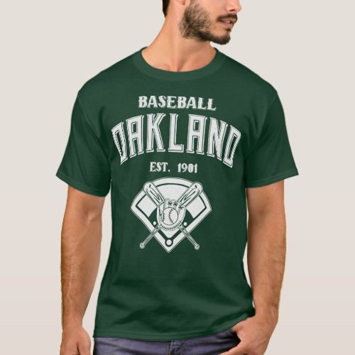 Oakland Baseball Est 1901 Vintage White Text T_Shirt