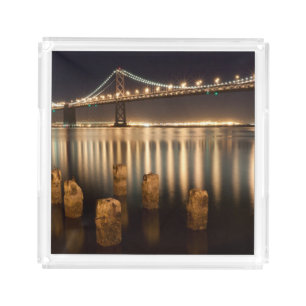 Oakland Bay Bridge night reflections. Acrylic Tray
