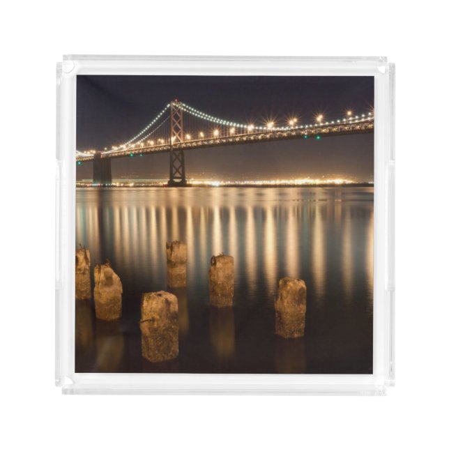 Oakland Bay Bridge night reflections. Acrylic Tray (Front)