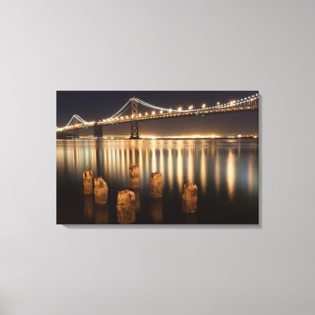 Oakland Bay Bridge night reflections. Canvas Print (Front)
