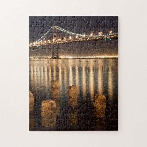 Oakland Bay Bridge night reflections Jigsaw Puzzle