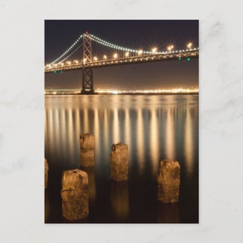 Oakland Bay Bridge night reflections Postcard