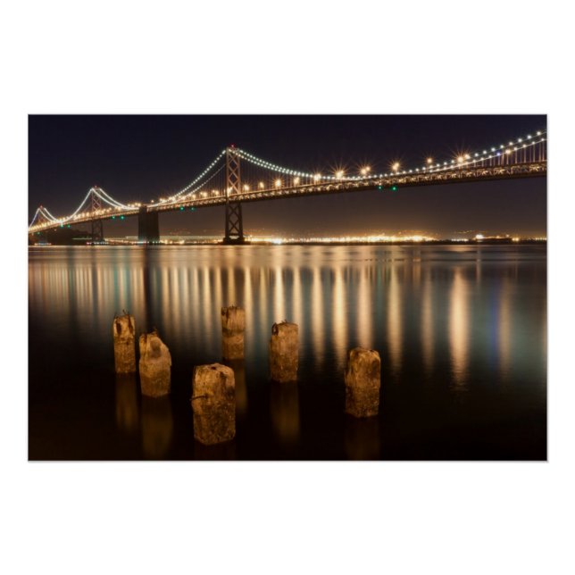 Oakland Bay Bridge night reflections. Poster (Front)
