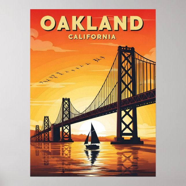 Oakland California bay bridge sunset vintage Poster (Front)