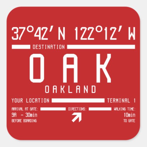 Oakland California International Airport IATA Code Square Sticker