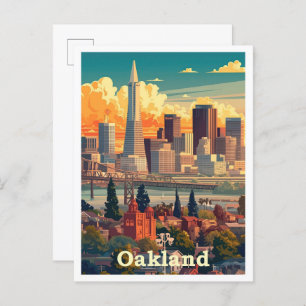 Oakland California Vintage Travel Illustration Postcard