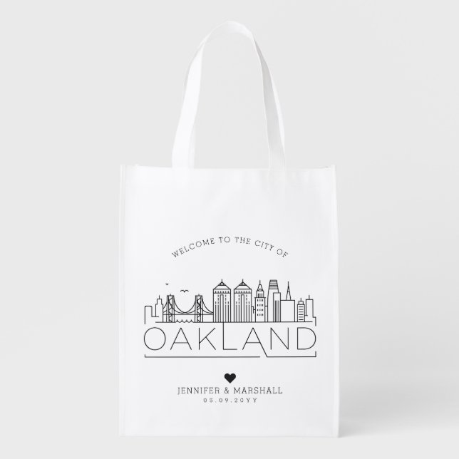 Oakland City Wedding | Stylized Skyline Grocery Bag (Front)