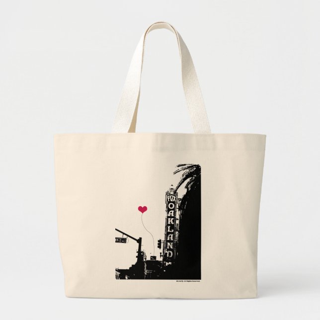 Oakland Fox Theater with Red Heart Large Tote Bag (Front)