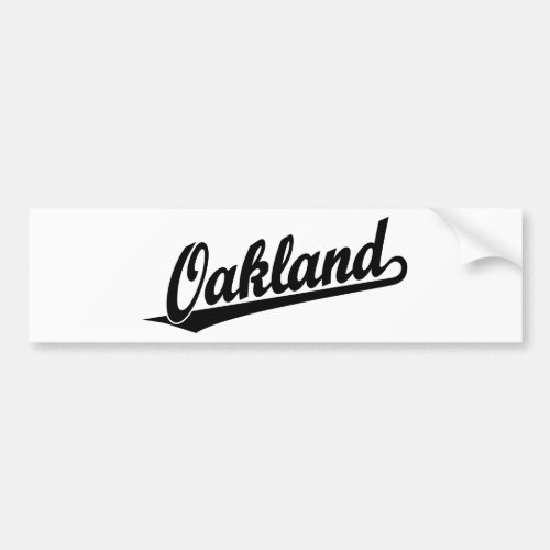 Oakland script logo in black bumper sticker
