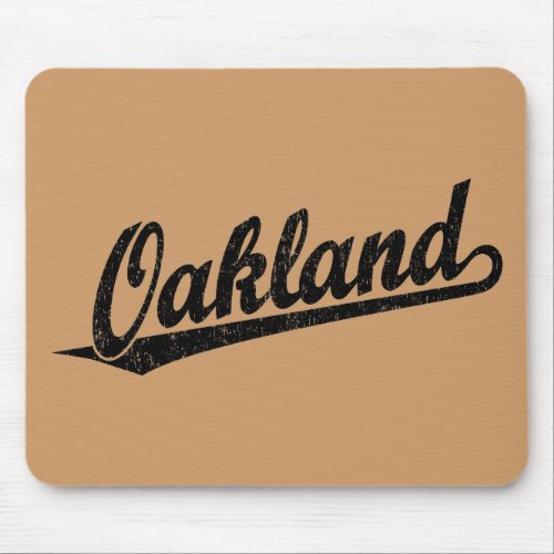 Oakland script logo in black distressed mouse pad