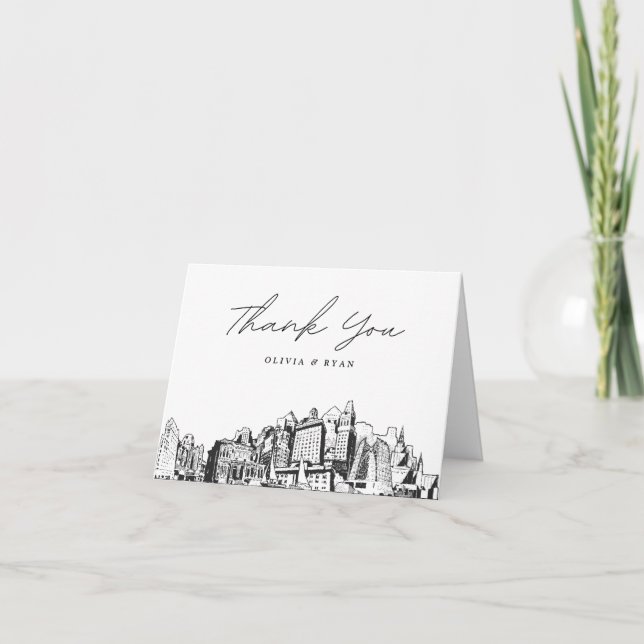 Oakland Skyline Sketch Blank Thank You Card (Front)