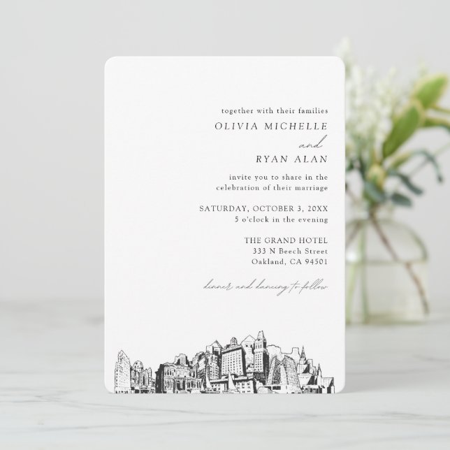 Oakland Wedding Elegant Skyline Invitation (Standing Front)