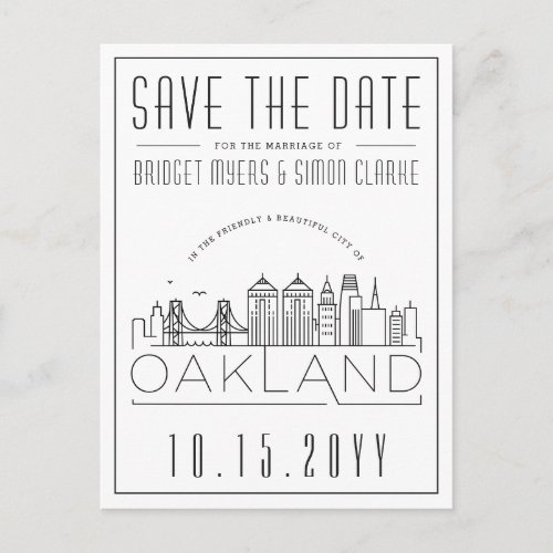 Oakland Wedding  Stylized Skyline Save the Date Postcard