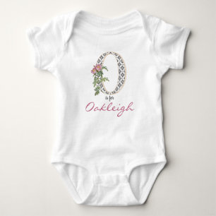 Oakleigh Name Reveal Floral Letter O Girl Flower Baby Bodysuit