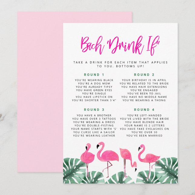 OAKLEY Flamingo Hot Pink Bachelorette Drink If  In Invitation (Front/Back)