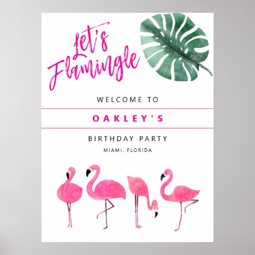 OAKLEY Flamingo Hot Pink Birthday Party Welcome Poster