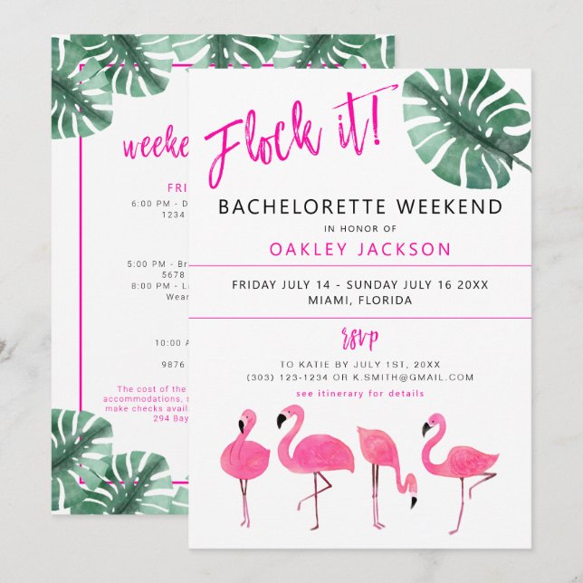 OAKLEY Flock It! Flamingo Tropical Bachelorette In Invitation (Front/Back)