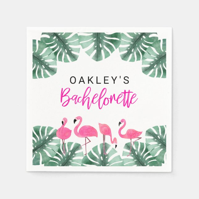 OAKLEY Hot Pink Tropical Flamingo Bachelorette Napkins (Front)