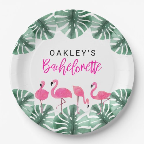 OAKLEY Hot Pink Tropical Flamingo Bachelorette Paper Plates