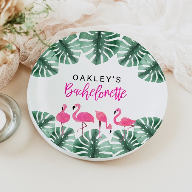 OAKLEY Hot Pink Tropical Flamingo Bachelorette Paper Plates (Creator Uploaded)