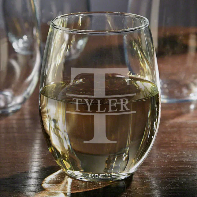 Stemless Wine Glass with Etched Monogram, 21 oz