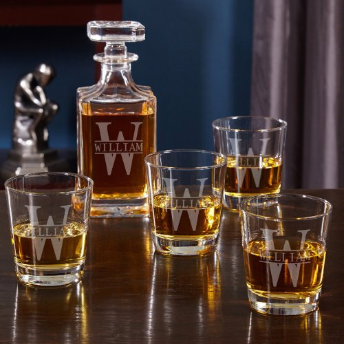 Oakmont Monogram Whiskey Decanter  Rocks Glasses