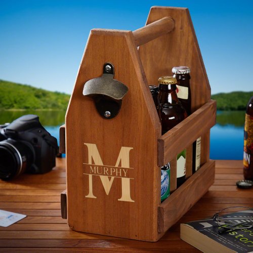 Oakmont Monogram  Wooden Beer Bottle Holder