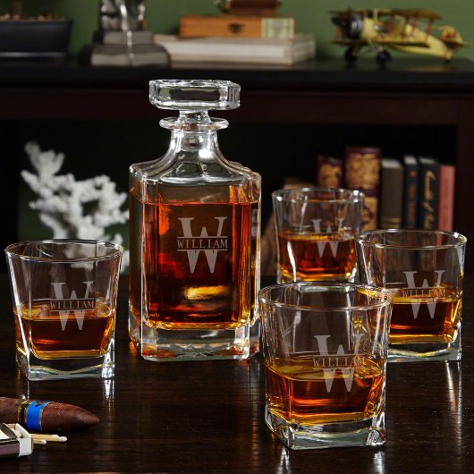 Oakmont Square Whiskey Decanter Set & Rocks Glass (Front)