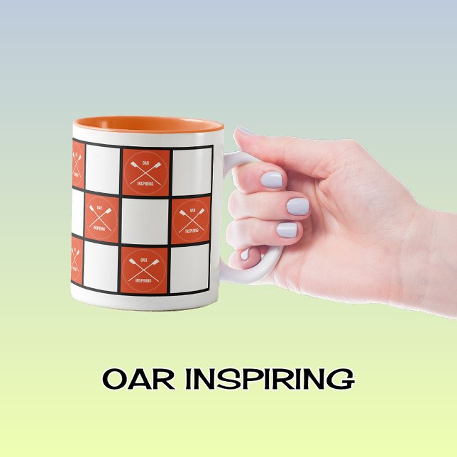 Oar inspiring orange squares rower's Two-Tone coffee mug (Mug option shown: orange two-tone)