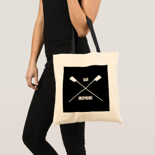 Oar inspiring slogan and crossed oars black tote bag