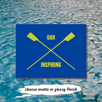 Oar Inspiring Slogan And Crossed Oars Deep Blue Postcard by RowingbyJules at Zazzle