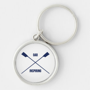 Oar inspiring slogan and crossed oars navy keychain