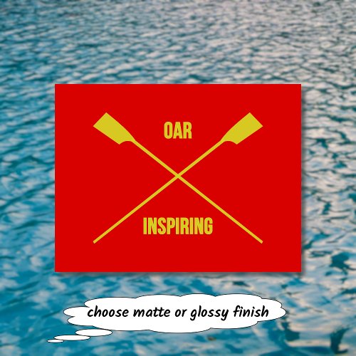 Oar inspiring slogan and crossed oars red postcard