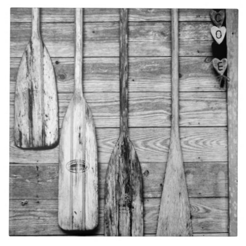 Oars are hung on wooden shed in Big Cypress 2 Ceramic Tile