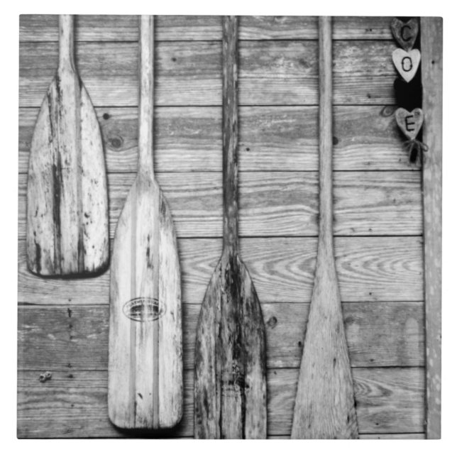 Oars are hung on wooden shed in Big Cypress, 2 Ceramic Tile (Front)