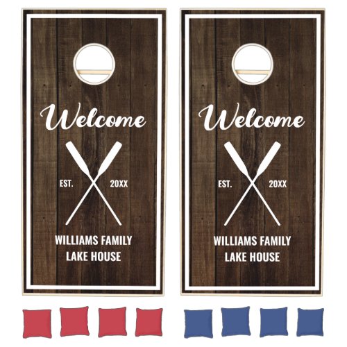 Oars Wooden Personalized Family Name Lake House Cornhole Set