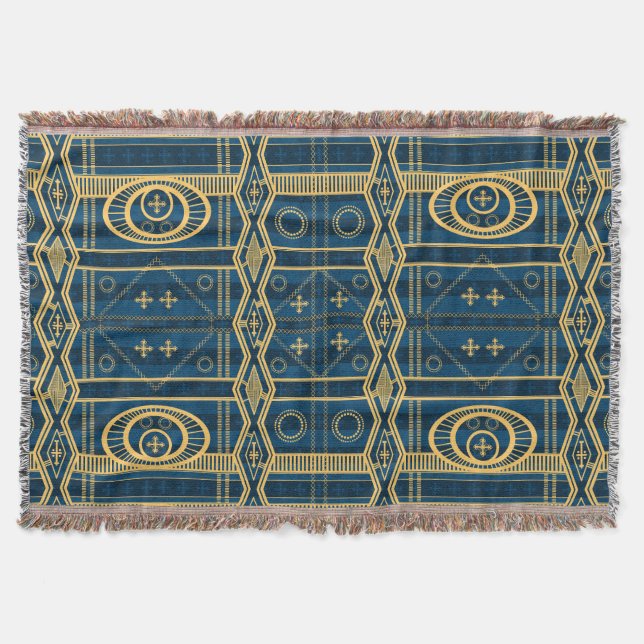 Oasis Blue & Clay: The Mali Geometric Bogolanfini Throw Blanket (Front)