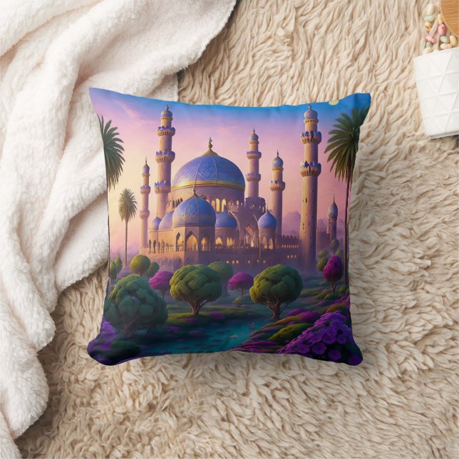 Oasis of the Minaret Castle Throw Pillow (Blanket)