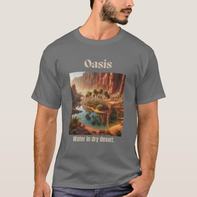 Oasis Water Desert Geography Dark Grey T-Shirt (Front)
