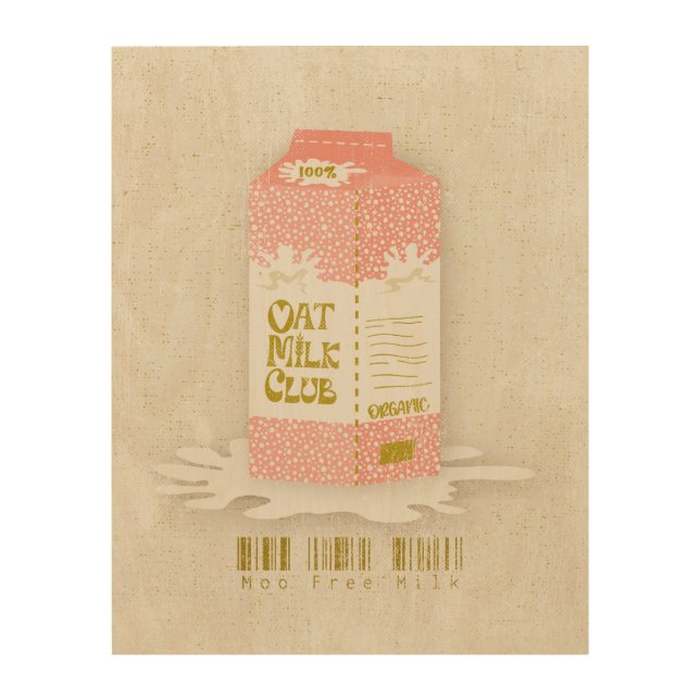 Oat Milk Lover Vegan Organic Moo Free Coffee Wood Wall Art (Front)