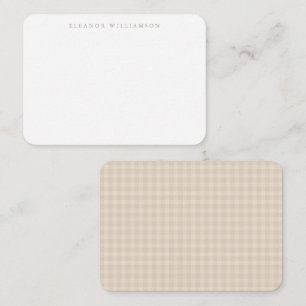 Oatmeal Beige Gingham Personalized Gift Enclosure Note Card