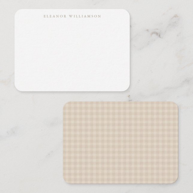 Oatmeal Beige Gingham Personalized Gift Enclosure Note Card (Front/Back)