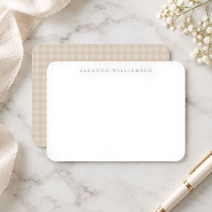 Oatmeal Beige Gingham Personalized Gift Enclosure Note Card