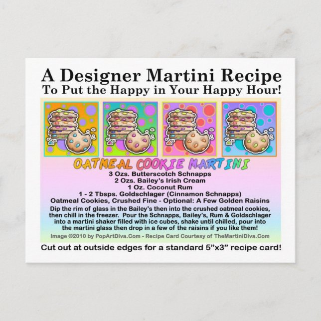 Oatmeal Cookie Martini Recipe Card Postcard (Front)