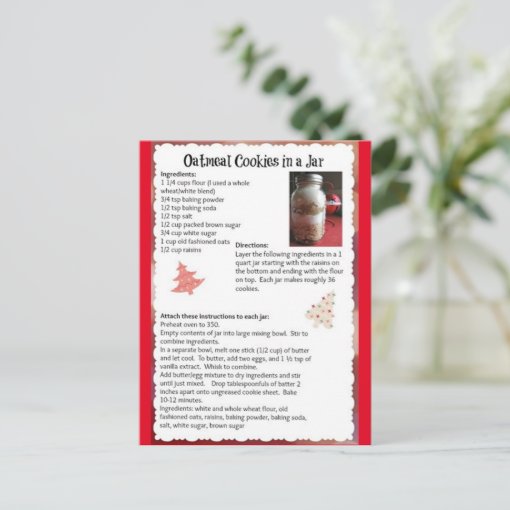 Oatmeal Cookies In A Jar Recipe Postcard | Zazzle