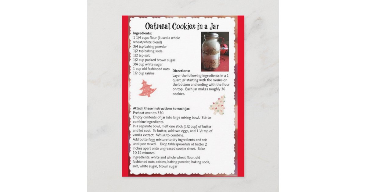 Oatmeal Cookies In A Jar Recipe Postcard | Zazzle
