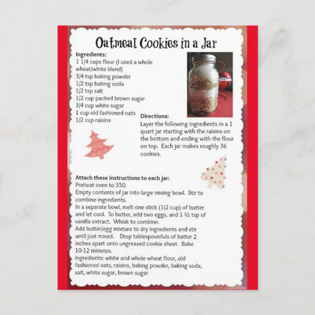 Oatmeal Cookies In A Jar Recipe Postcard | Zazzle