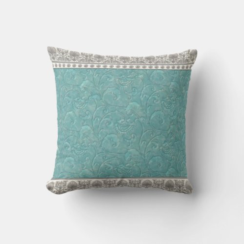 oatmeal teal blue decorative  Throw pillow
