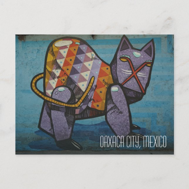 Oaxaca City Mexico, cat street mural Postcard (Front)