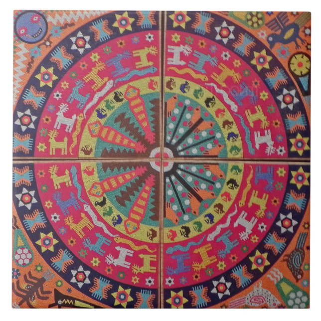 Oaxaca Mexico Mexican Mayan Tribal Art Boho Travel Ceramic Tile (Front)